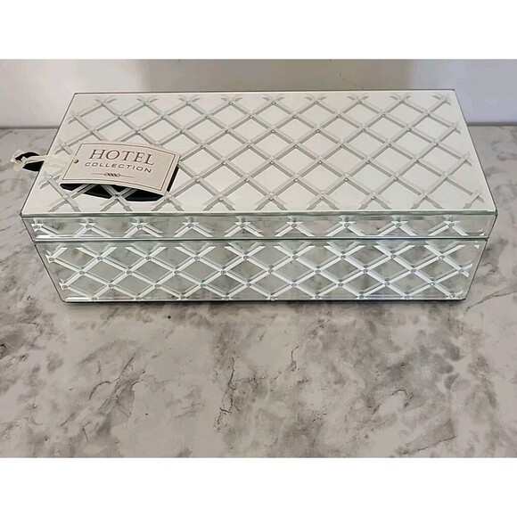 Hotel Collection Jewelry Box Storage Chest Mirrored Diamond Bling Design 12x5x4" - Picture 2 of 4
